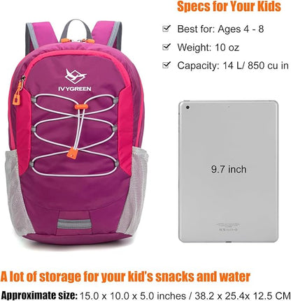 Little Kids Hiking Backpack for Boys or Girls, Small Daypack for Camping or Travel (Purple)