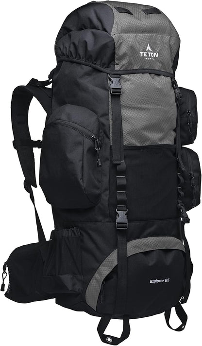 TETON Sports 65L Explorer Internal Frame Backpack for Hiking, Camping, Backpacking, Rain Cover Included, Graphite