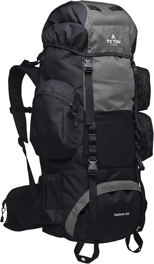 TETON Sports 65L Explorer Internal Frame Backpack for Hiking, Camping, Backpacking, Rain Cover Included, Graphite