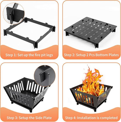 17-inch Fire Pit, Outdoor Portable Wood-Burning Fire Pit Log Stove Fireplace for Camping, Backyard, Garden Picnic Patio and Beach. Comes with A Carry Bag