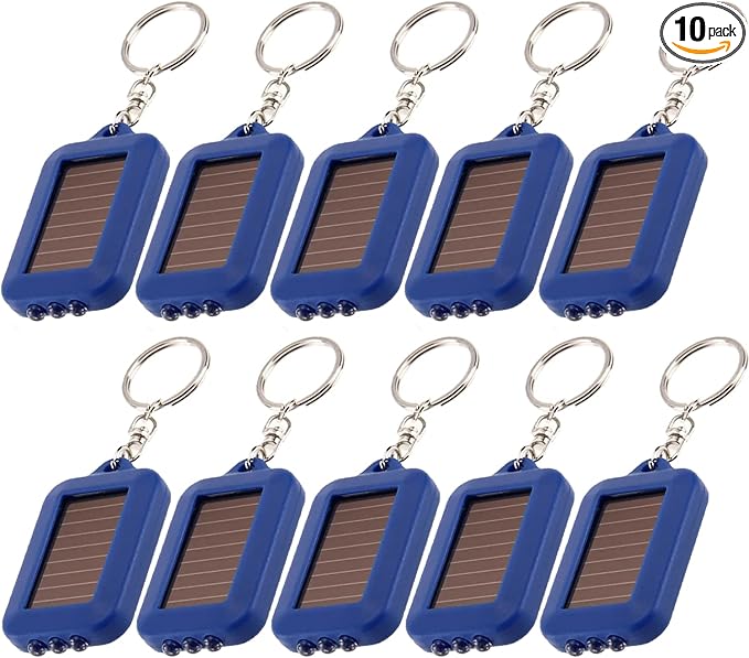10 Pack Solar Mini Keychain Light Pocket Tiny LED Flashlight Rechargeable, Bright Small Flashlights Torch for EDC, Emergency, Power Outage,Camping, Party Favors (Blue)