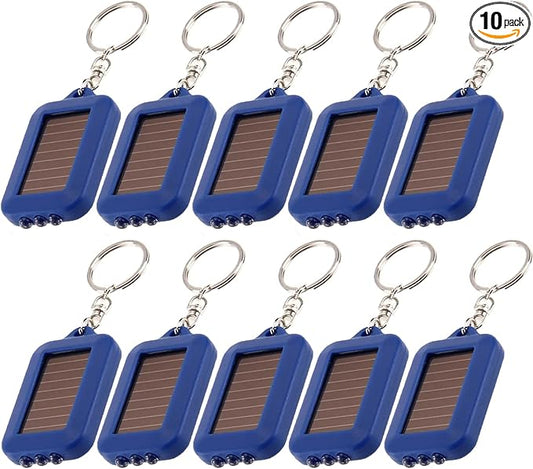 10 Pack Solar Mini Keychain Light Pocket Tiny LED Flashlight Rechargeable, Bright Small Flashlights Torch for EDC, Emergency, Power Outage,Camping, Party Favors (Blue)