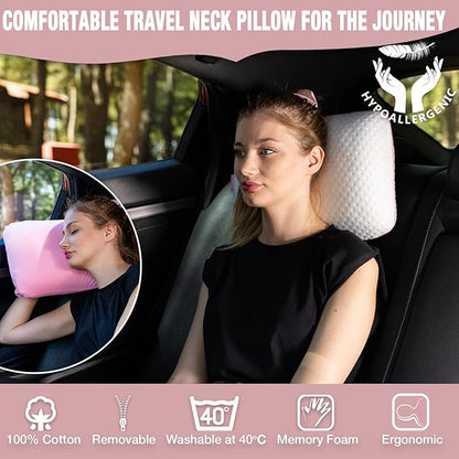 Travel & Camping Comfortable Memory Foam Pillow with Extra Cotton Cover – Easy to Carry Portable Bag