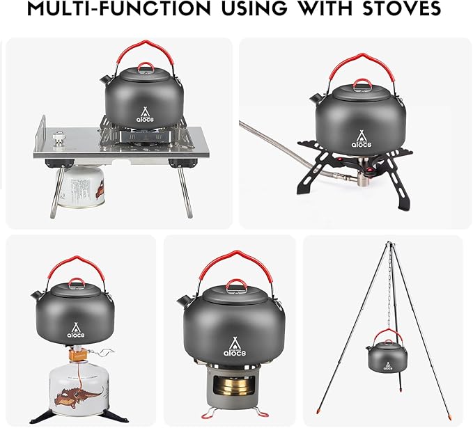 Alocs 1.4L Kettle Teapot, Portable Camping Coffee Pot, Hard-Anodized Aluminum Camping Kettle, Compact Tea Kettle for Stove Top, Outdoor, Hiking, Camping, Picnic and Traveling.