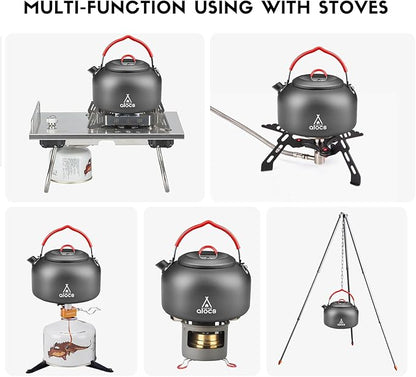 Alocs 1.4L Kettle Teapot, Portable Camping Coffee Pot, Hard-Anodized Aluminum Camping Kettle, Compact Tea Kettle for Stove Top, Outdoor, Hiking, Camping, Picnic and Traveling.