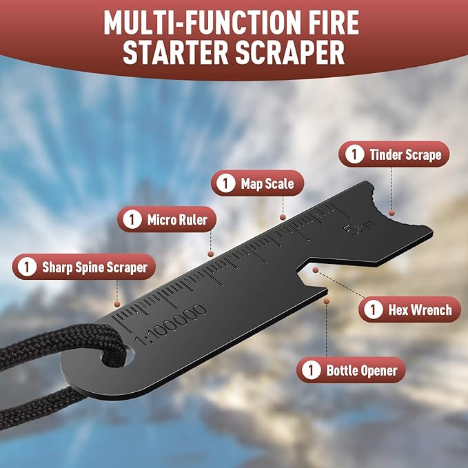 BBTO 10 Pieces Striker Scraper Ferrocerium Rod Scraper Steel Ferrocerium Rod Striker Flint Fire Starter with Keychain Ring for Survival Drilled, Emergency, Camping, Backpacking, Hiking, Bush-Craft,