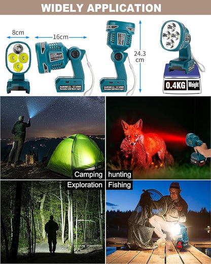 Cordless LED Flashlight for Bosch 18v Battery, 22W LED Work Light with USB-A&USB-C 2.1A Fast Charging Ports for Jobsite, Car Repairing, Camping, Emergency