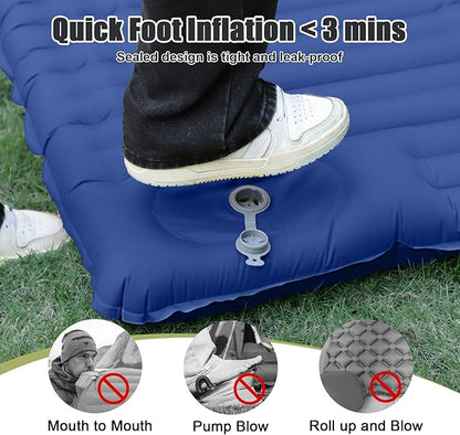 Double Sleeping Pad, Self Inflating 4.7'' Extra Thick for 2 Person Built-in Pump, Portable Camping Mattress Sleeping Mat for Backpacking Hiking Tent Travel