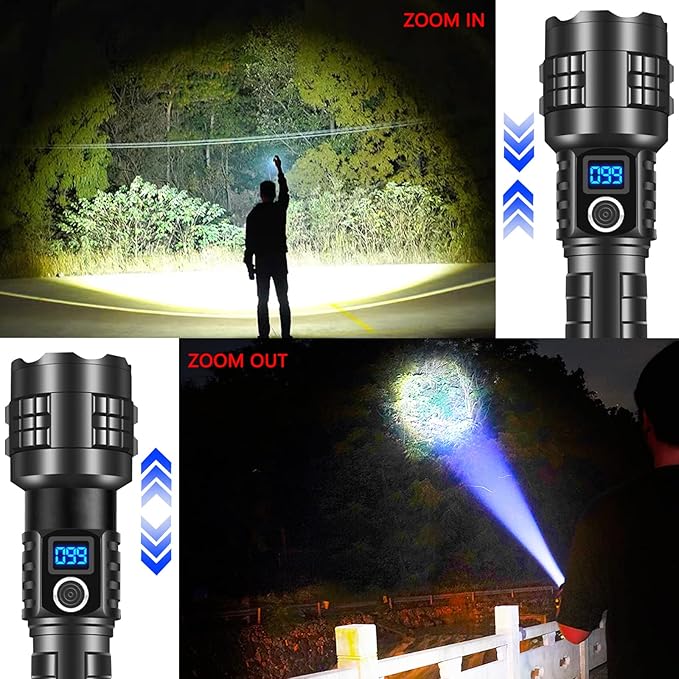 Flashlight High Lumens Rechargeable, Super Bright 100000 Lumen Xhp70.2 FlashLights, LED High Power Tactical Brightest Waterproof FlashLights, Handheld Emergency Flashlights for Camping Hiking