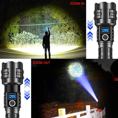 Flashlight High Lumens Rechargeable, Super Bright 100000 Lumen Xhp70.2 FlashLights, LED High Power Tactical Brightest Waterproof FlashLights, Handheld Emergency Flashlights for Camping Hiking