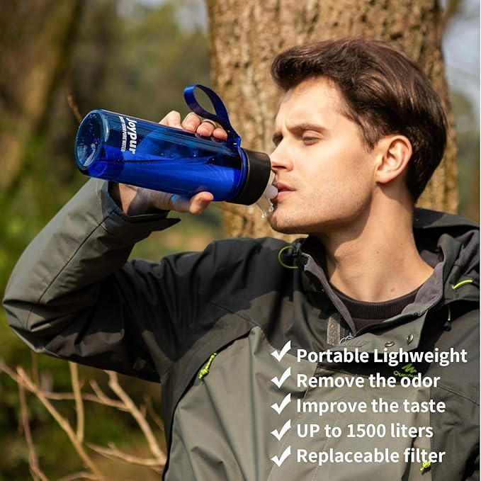 0.01 μm Ultra Filtration Portable Water Bottle - 4-Stage Filtered BPA-Free Reusable Water Bottle - for Survival,Hiking,Emergency,Camping and Backpacking