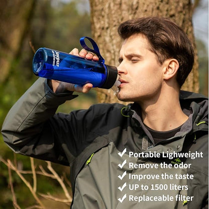0.01 μm Ultra Filtration Portable Water Bottle - 4-Stage Filtered BPA-Free Reusable Water Bottle - for Survival,Hiking,Emergency,Camping and Backpacking