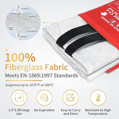 Emergency Fire Blanket, 3Pack Fire Blanket for Home and Kitchen, Fiberglass Fire Extinguisher Blanket, Suppression Flame Retardant Blanket Fire Safety Blanket for Fireplace (3 Pack)