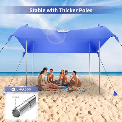 UMARDOO Family Beach Tent Canopy Sun Shade Portable 10×10FT,Wind Resistance Beach Sun Shelter Easy Setup with Packable Carry Bag for Outdoor Travel UPF 50+(Blue)