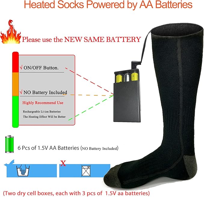 Heated Socks, Battery Heated Socks for Men Women, Electric Heated Socks for Hiking, Skiing, Camping