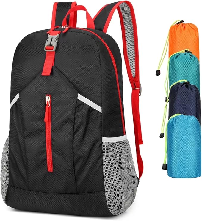25L Hiking-Backpack Foldable-Sports Daypack-Camping Collapsible Bag Water Resistant Lightweight Travel Men Women (Black)