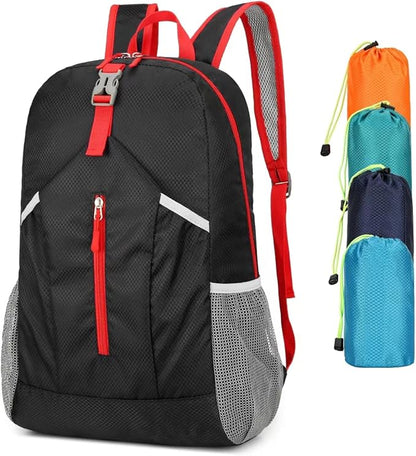 25L Hiking-Backpack Foldable-Sports Daypack-Camping Collapsible Bag Water Resistant Lightweight Travel Men Women (Black)