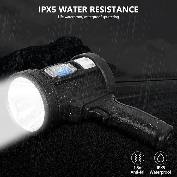 MIXILIN Rechargeable Spotlight, 1000,000 Lumens Handheld Hunting Flashlight Led Spot Light with Cob Light and Solar Panels, Lightweight and Super Bright Spotlight for Hunting Boating Camping