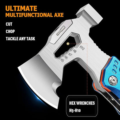 Camping Axe Multitool 17 IN 1, with 7-in-1 Camping Utensils Flatware Set, Foldable Camping Essentials Survival Gear Hatchet, Outdoor Multi Tool Stainless Steel Mens Gifts(Black)