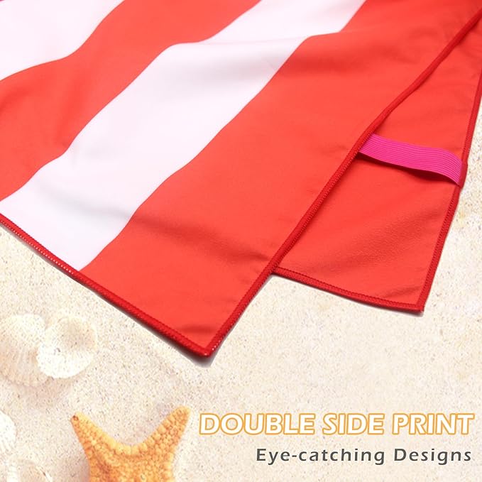 Eunzel 2 Pack Microfiber Beach Towel, Quick Dry Travel Towel Large Sand Free Towel for Beach, Camping, Swim Pool, Gym, Sports& Yoga 71"x32", Stripe Blue & Red