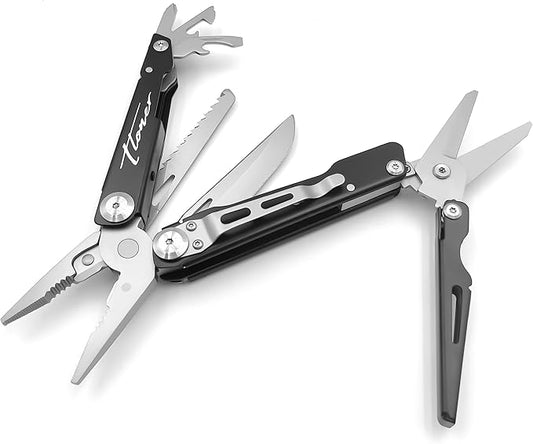 HADES Series 11-P Pocket Size Multitool with Premium Stainless Steel Pliers, Spring-Action Scissors,Short Dagger，Black Luxury Gift Box
