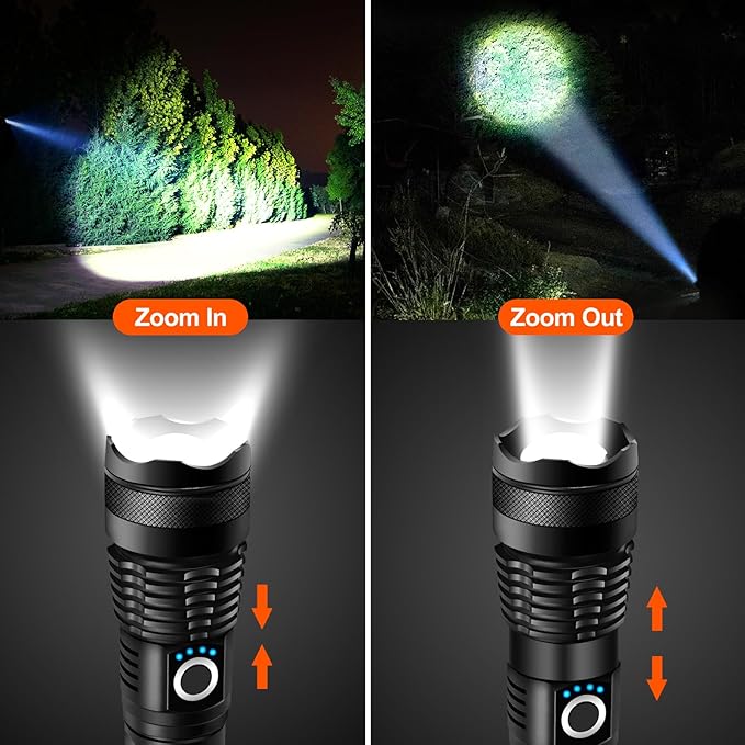 Rechargeable Flashlights, High Lumen Super Bright 150000 Lumens, LED Flashlight with 5 Modes, IP55 Waterproof, Powerful Handheld Flashlight for Camping, Hiking, Emergency