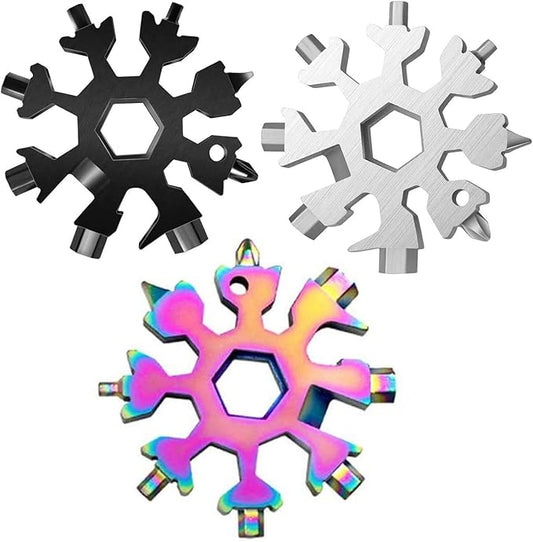 3 Pack Snowflake 18-in-1 Multi Tool, Stainless Steel Snowflake Bottle Opener/Flat Phillips Screwdriver Kit/Wrench, Durable and Portable to Take (3 colours)
