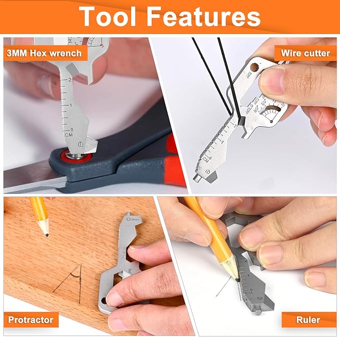 Key Shaped 20 In 1 Keychain Multitool - Pocket Utility Gadget, Bottle Opener Keychain, Wrench, Screw Drivers, Gift for Men and Women, Stainless Steel Keychain Utility Tool, Silver, 1 Pack