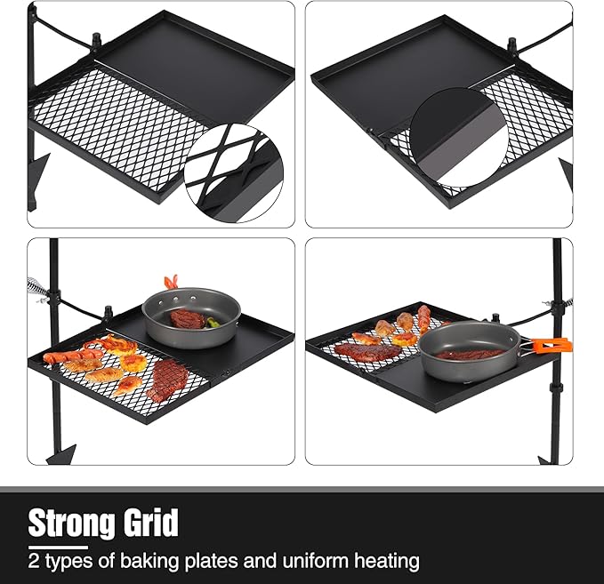 REDCAMP Folding Swivel Campfire Grill, Portable Fire Pit Grill Grate Over Fire Pit, Heavy Duty Steel Grate & Camp Fire Rack with Carrying Bag for Outdoor Camping Cooking
