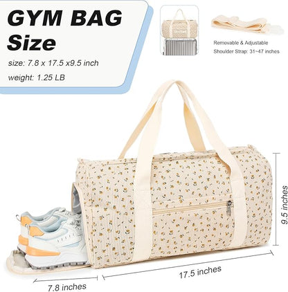 Duffle Bag for Gym Sports Women Girls Workout Travel Bag Weekender with Shoe Compartment and Wet Pocket