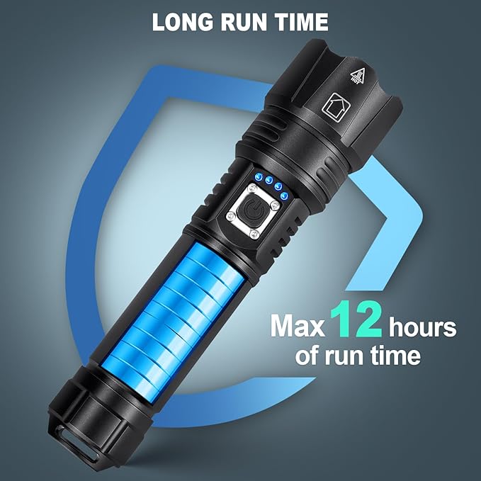Rechargeable Flashlights High Lumens, 990,000 Lumens Brightest Flashlight, 5 Modes Super Bright Led Flashlight, 12H Running time, Handheld Flashlights for Home/Camping, Flash Light IPX6 Waterproof