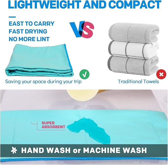 HOEAAS 2 Pack Microfiber Camping Towels, Quick Dry Towel, Super Absorbent Ultra Compact Travel Towel Soft Lightweight Sports Towel for Sweat Fast Drying Towels for Pool,Gym,Hiking,Backpacking,Fitness