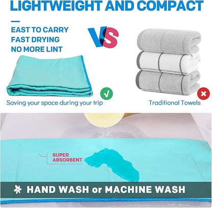 HOEAAS 2 Pack Microfiber Camping Towels, Quick Dry Towel, Super Absorbent Ultra Compact Travel Towel Soft Lightweight Sports Towel for Sweat Fast Drying Towels for Pool,Gym,Hiking,Backpacking,Fitness