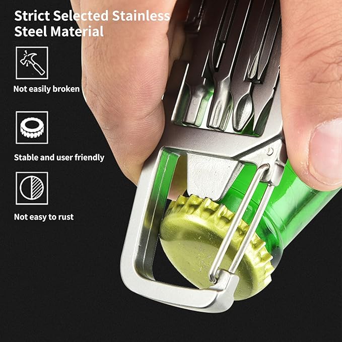 12 in 1 Multitool Slot Hex Star Screwdriver Bit Box Bottle Opener Card Remover Stainless Steel Folding Multi Tool, Portable Keychain Attachment, Home and Outdoor Use