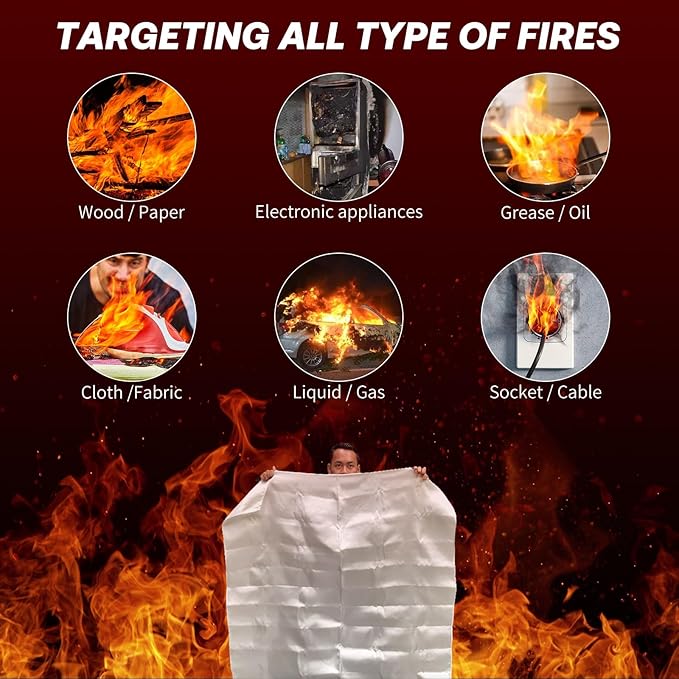 2024 Emergency Fire Blanket,Fire Extinguisher Blanket,Fire Suppression Blanket,Flame Retardant Blanket,Fire Safety Blanket for Home,Kitchen,School,Grill,Car,Office,Warehouse(40”x40”) (1 Pack)
