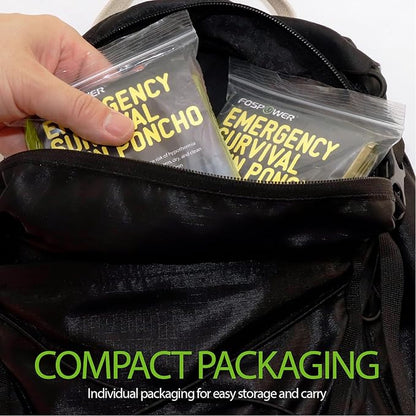 FosPower Emergency Rain Poncho [4 Pack] [Retains 90% Body Heat] Reusable Weather Resistant Raincoat for Men, Women, Adults, Camping, Hiking, Emergency Supplies & Survival Kits (Green)