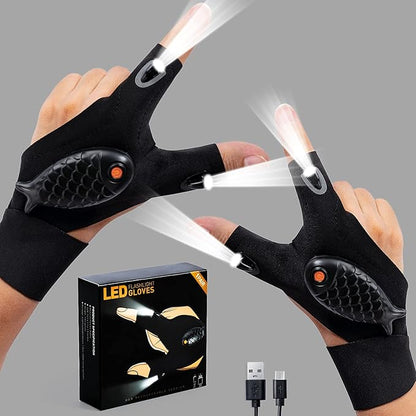 ThxToms Father's Day Gift,Rechargeable LED Flashlight Gloves,Gifts for Men,Christmas, Birthday Gifts for Dad Boyfriend Husband Men Him, Cool Gadgets Tools for Repairing Fishing Camping, 1 Pair,Black