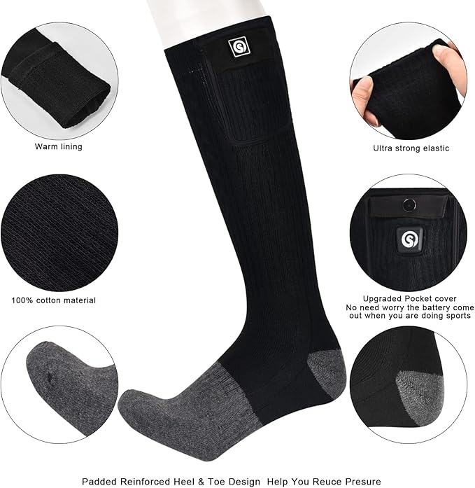 SNOW DEER Heated Socks,Upgraded 7.4V Rechargeable Battery Electric Socks for Men Women,Winter Cold Weather Warm Socks for Huting Fishing Camping Hiking Skiing Foot Warmer