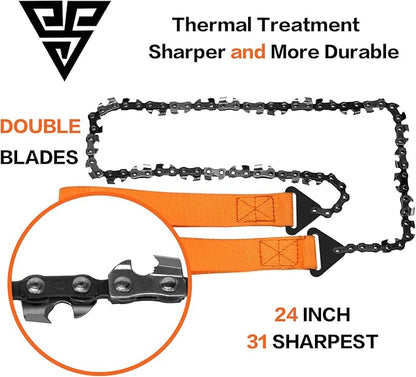 24"-31"Two-sided Teeth Pocket Chain Saw & FREE Fire Starter,3X Faster with Cutting Blade ON Every Link,Best Compact Folding Hand Saw Tool for Survival Gear,Camping,Hunting