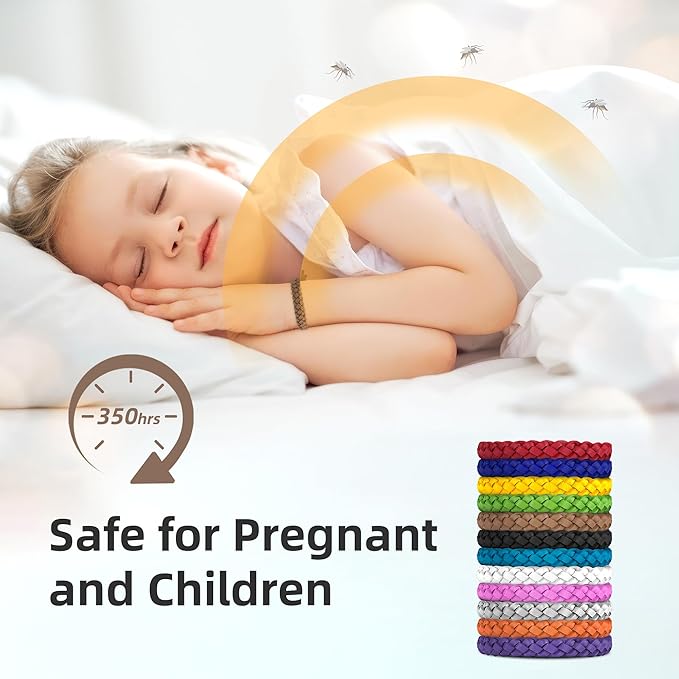 12 Pack Mosquito Repellent Bracelets, DEET-Free, Individually Wrapped PU Leather Insect & Bug Repellent Wrist Bands