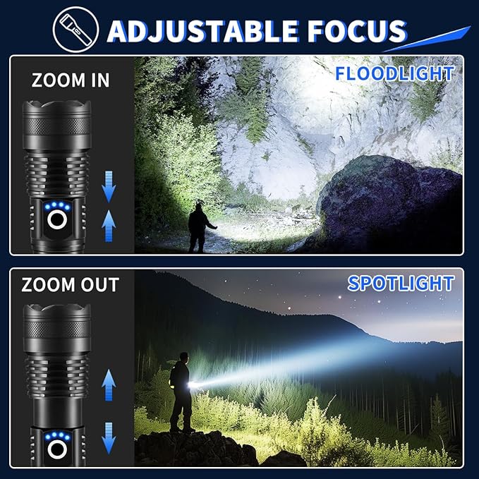 3Pack Rechargeable Flashlights High Lumens, 990000lm Super Bright Flashlight, 5Modes LED Flashlight Rechargeable, Adjustable Tactical Flashlights High Powered, Flash Lights for Emergency Camping Home