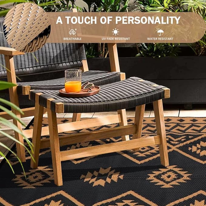 LILIOFFIC Outdoor Rug Waterproof 9x12 ft Outdoor Carpet Patio Rug Mat Reversible RV Camping Rug Plastic Straw Rug Outside Outdoor Area Rug for Patio Deck Balcony Backyard Picnic Beach