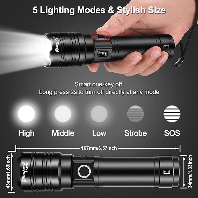 Rechargeable Flashlights 900000 High Lumens Long Range, High Concentration Super Bright USB C LED Flashlight Long Lasting, Powerful Multifunctional Strong Flash Lights, for Emergency Security Camping