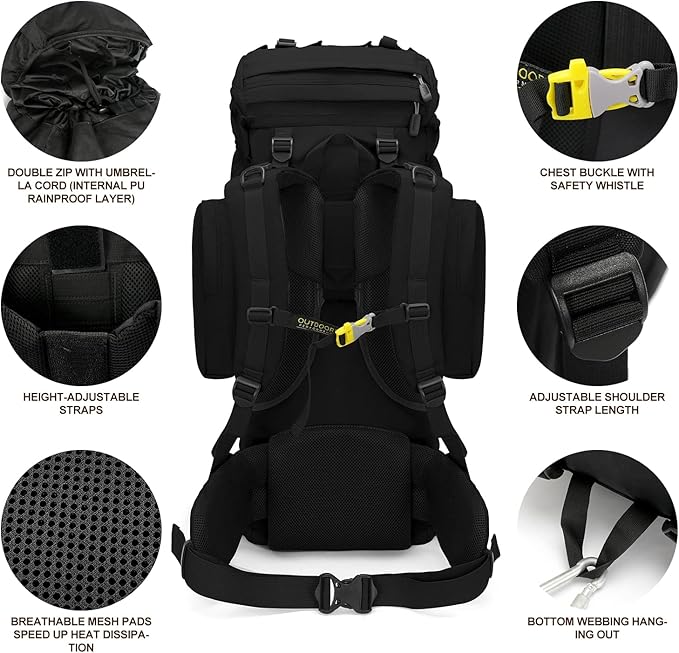 85L Lightweight Internal Frame Hiking Backpack for Men Women, Waterproof Travel Camping Backpack with Rain Cover