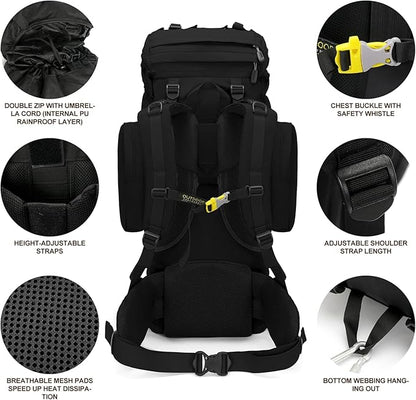 85L Lightweight Internal Frame Hiking Backpack for Men Women, Waterproof Travel Camping Backpack with Rain Cover