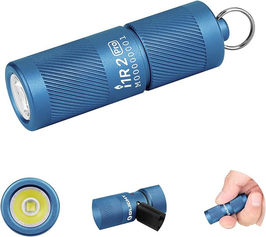 OLIGHT I1R 2 Pro Eos 180 Lumens EDC Rechargeable Keychain Flashlight, Powered by Built-in Rechargeable Battery with Type-C USB Cable, Slim Mini Handheld Light for Everyday Carry(Lake Blue)