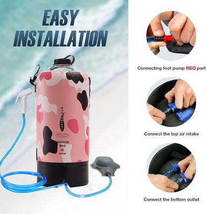 Portable Camping Shower Bag - 10L/2.2 Gallons 20/5 Gallons Solar Shower Water Bag with Foot Pump, Hose and Shower Head - Camp Shower for Camping, Beach, Travel, Outdoor Activities