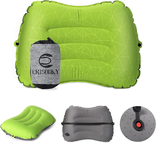 Camping Pillow - Inflatable Pillow - Travel Pillows for Backpacking & Airplane, Lumbar Support 2.0 Blow Up Pillows, Ultralight Compressible, Comfortable, Ergonomic Pillows (Light Green)