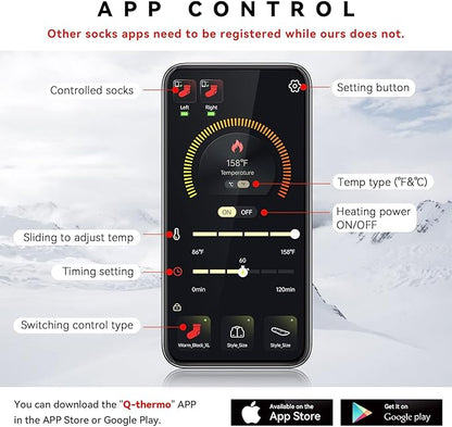 Heated Socks for Men Women Rechargeable Washable APP Remote Control 7.4V Battery Electric Heating Socks for Hunting Ice Fishing Camping Hiking Skiing Outdoor Work