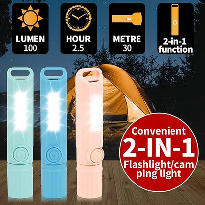 3 Pack Rechargeable Flashlights USB C Mini LED Flashlights, Camping Lantern Combo Flashlight, Ultralight Zoomable Flashlights, for Kids Gift, Camping, Hiking, Night Reading etc (3 Pack)